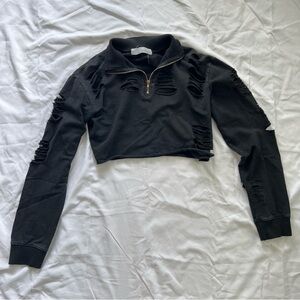 Distressed Black Crop Hoodie